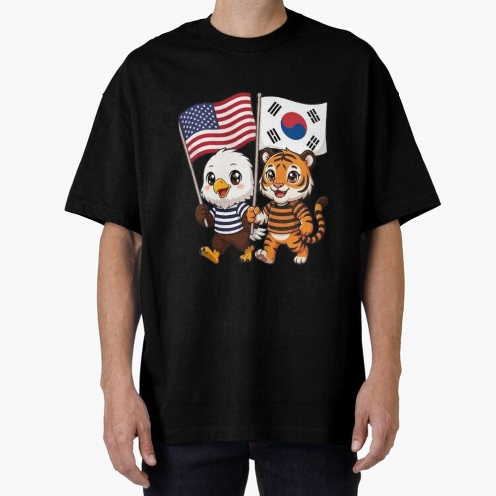 The American eagle and its friend the South Korean tiger Oversized T-Shirt Discover FIFA World Cup 2026 for Fans of Haaland and Argentina, Bringing Global Supporter Spirit, Legendary Goals, National Colors and Tournament Celebration; Ideal for