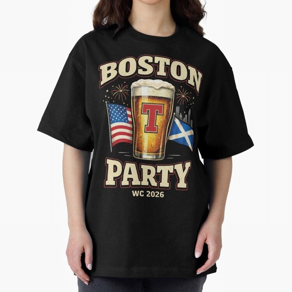 Boston T?Party Scotland Football WC 2026 Oversized T-Shirt Bring a Vintage Feel to FIFA World Cup 2026 Group Stage for Fans of Messi, CR7 and Mbappe and Argentina and Brazil, Bringing Champion Mindset, Group Stage Buzz, Knockout Tension and