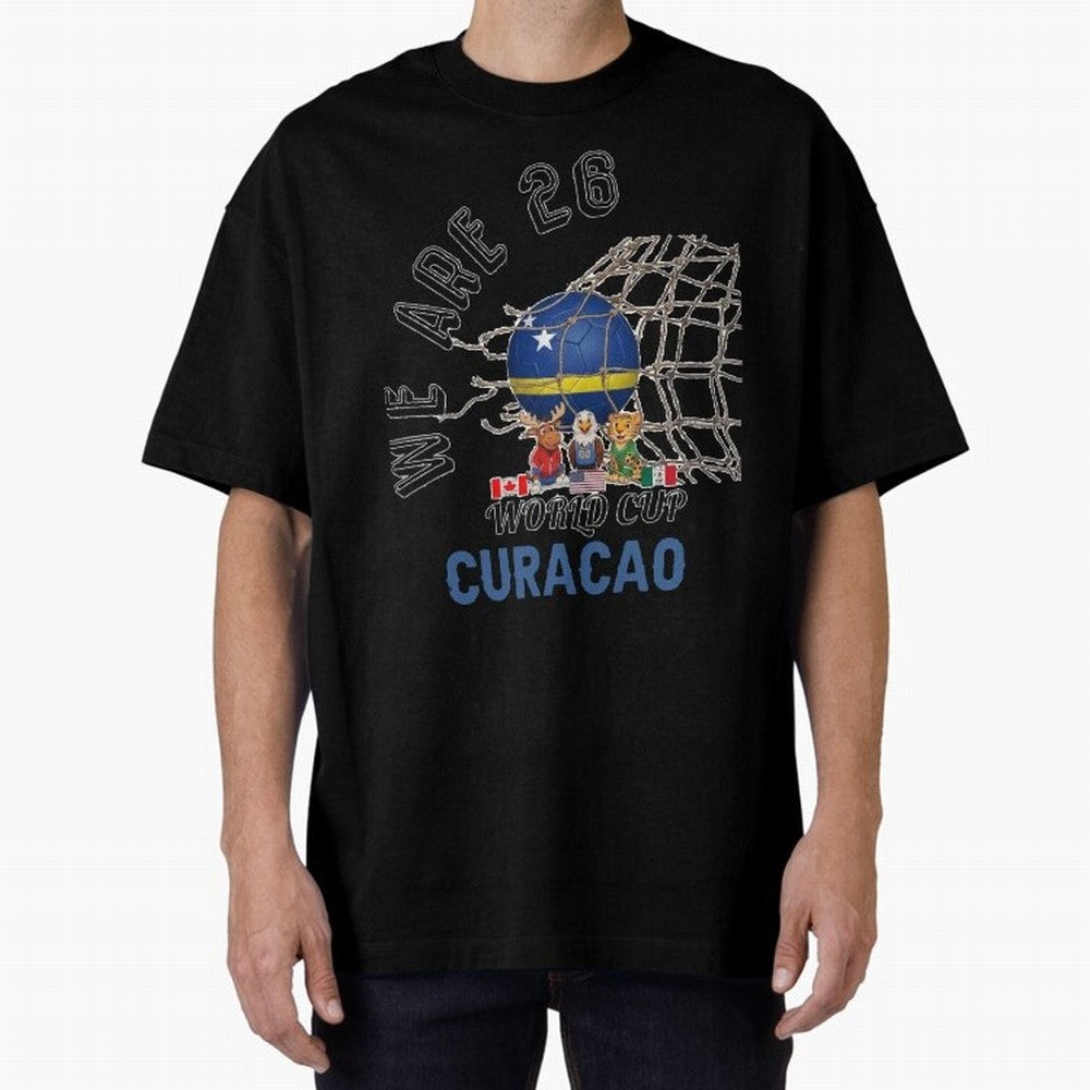 World cup 26 - Curacao Oversized T-Shirt Support Global Football Passion for FIFA World Cup 2026 USA Canada Mexico, Highlighting Haaland, Spain and Netherlands, Retro Football Energy, Iconic Rivalries, Trophy Chase Drama and Stadium Atmosphere;