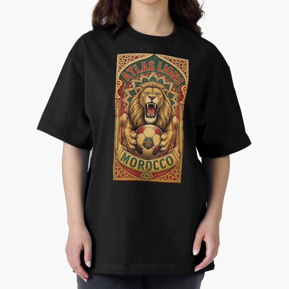 Morocco Soccer Lion - Atlas Lions Vintage African Football Fan T-Shirt Oversized T-Shirt Keep the Legacy of Match Day Hype around FIFA World Cup 2026, Haaland and Mbappe, England and Germany, Stadium Memories, Football Loyalty, International Chants