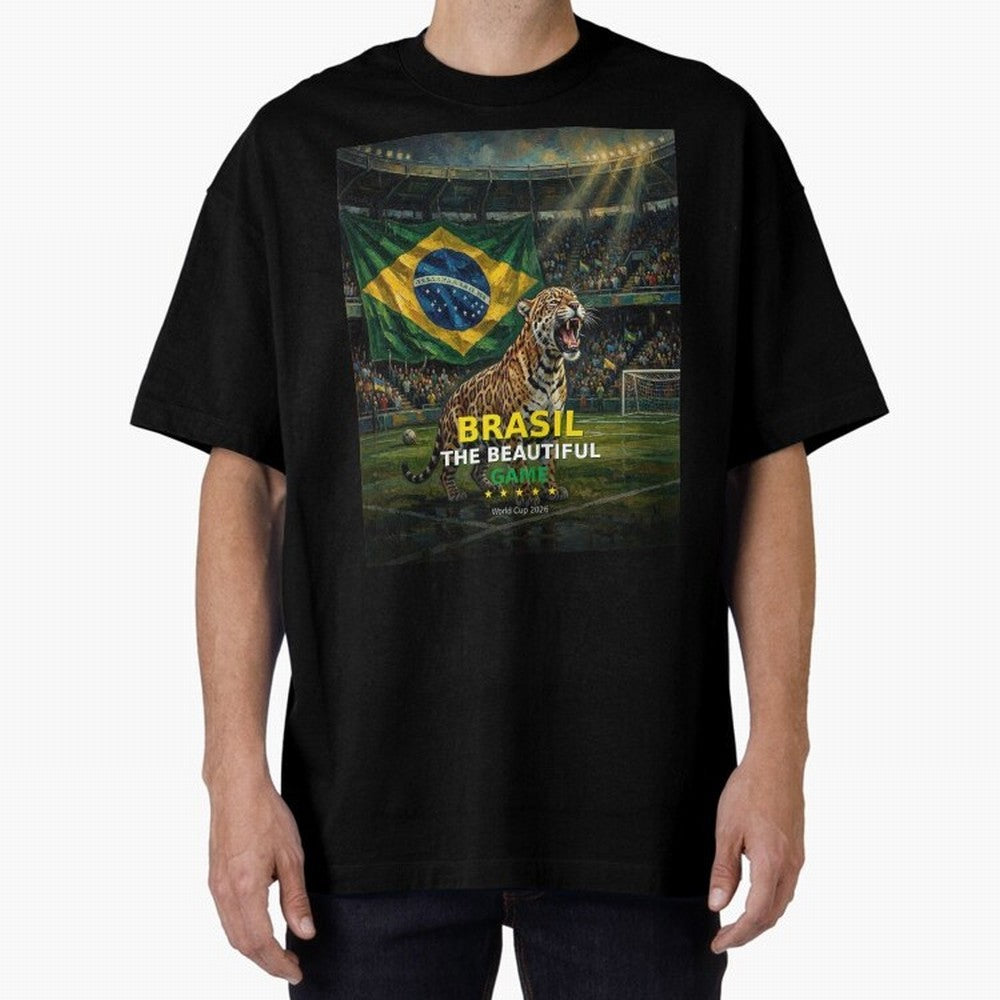Brasil The Beautiful Game - World Cup 2026 Soccer Fan Tee Oversized T-Shirt Build FIFA World Cup 2026 USA Canada Mexico Spirit, Filled with Brazil, Portugal and Argentina, Messi, Goal Celebration Energy, Supporter Heritage, Football Icons and