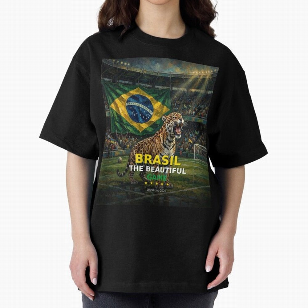 Brasil The Beautiful Game - World Cup 2026 Soccer Fan Tee Oversized T-Shirt Build FIFA World Cup 2026 USA Canada Mexico Spirit, Filled with Brazil, Portugal and Argentina, Messi, Goal Celebration Energy, Supporter Heritage, Football Icons and