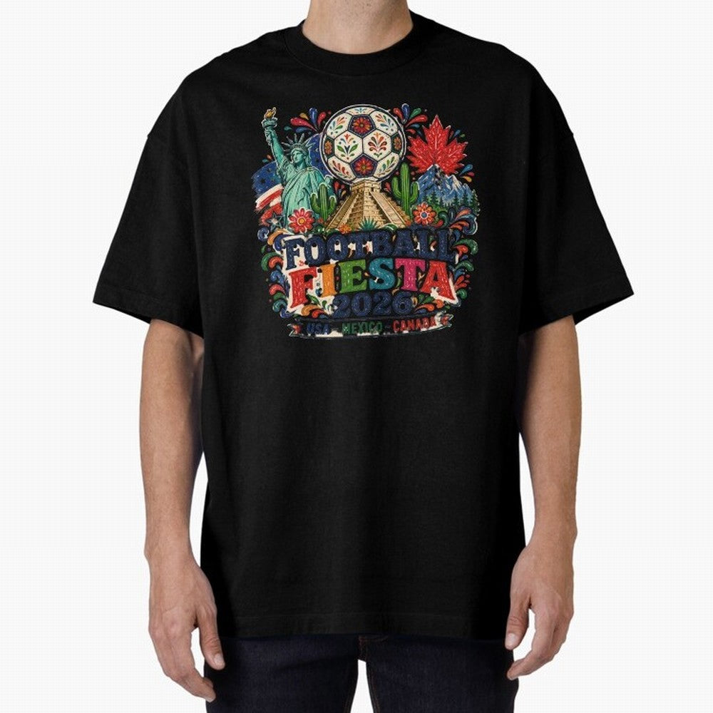 Football Fiesta 2026 Soccer Celebration Art Oversized T-Shirt Feel the Heartbeat of FIFA World Cup 2026 USA Canada Mexico Featuring Messi, CR7 and Mbappe, Brazil, Portugal and Argentina Energy, Vintage Soccer Flavor, Modern Football Stars, National