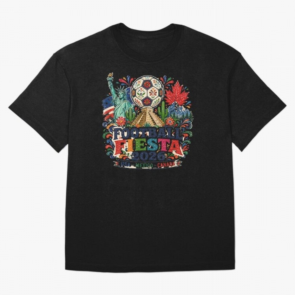 Football Fiesta 2026 Soccer Celebration Art Oversized T-Shirt Feel the Heartbeat of FIFA World Cup 2026 USA Canada Mexico Featuring Messi, CR7 and Mbappe, Brazil, Portugal and Argentina Energy, Vintage Soccer Flavor, Modern Football Stars, National