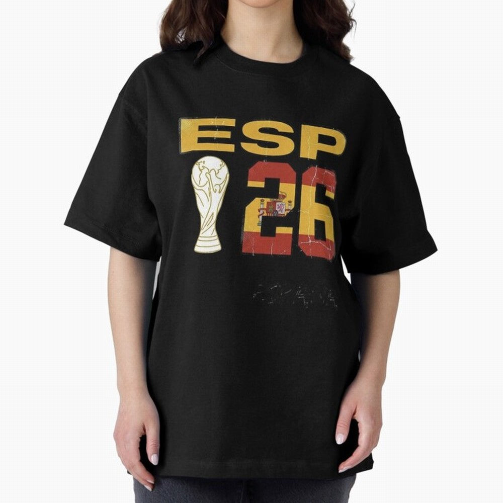 Spain Football World Cup 2026 - Vintage ESP 26 Flag Design Oversized T-Shirt Mark Global Football Passion for FIFA World Cup 2026 Group Stage, Connected to Messi, Argentina, Tournament Hype, Historic Matchups, Family Viewing Parties and Global