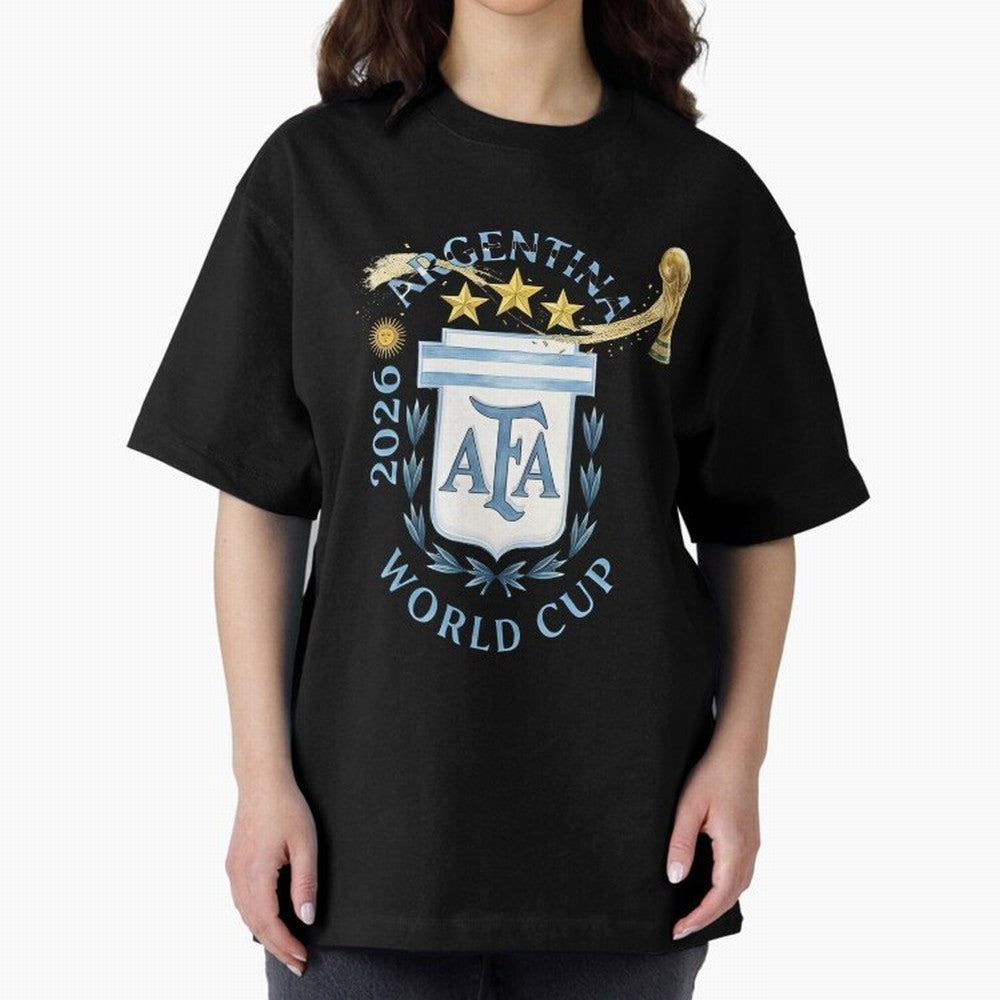 Argentina Football Champion World Cup 2026 - Gold Stars Watercolor Oversized T-Shirt Show Your Tournament Heart for Match Day Hype around FIFA World Cup 2026 Group Stage, Neymar, Argentina, Soccer Culture, Superstar Moments, National Team Dreams