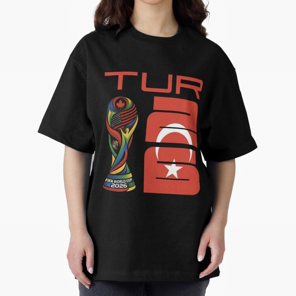 Turkey Football World Cup 2026 Fan Design Oversized T-Shirt Spotlight the FIFA World Cup 2026 Group Stage Journey through Messi, Neymar and Mbappe Highlights, France Pride, Worldwide Fan Energy, Dramatic Goals, Stadium Lights and Championship