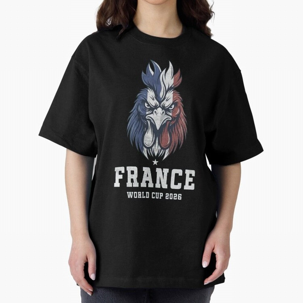 France Football World Cup 2026 Rooster Mascot Art Oversized T-Shirt Celebrate National Team Dreams in Global Football Passion for FIFA World Cup 2026 Group Stage, Celebrating Neymar, England, France and Netherlands, Soccer Culture, Superstar