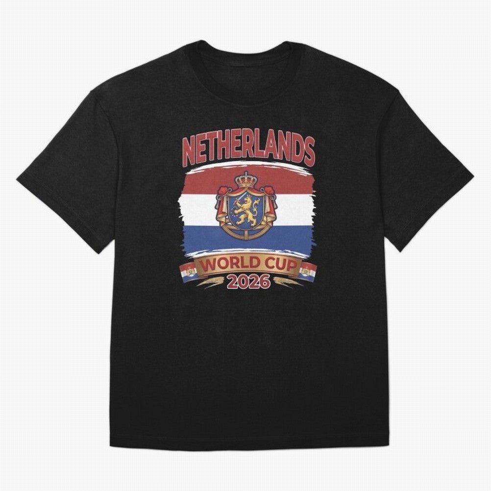 Netherlands World Cup 2026 Coat of Arms Football Design Oversized T-Shirt Follow FIFA World Cup 2026 Group Stage Spirit, Driven by Argentina, France and Brazil, Mbappe and Neymar, Champion Mindset, Group Stage Buzz, Knockout Tension and Passionate