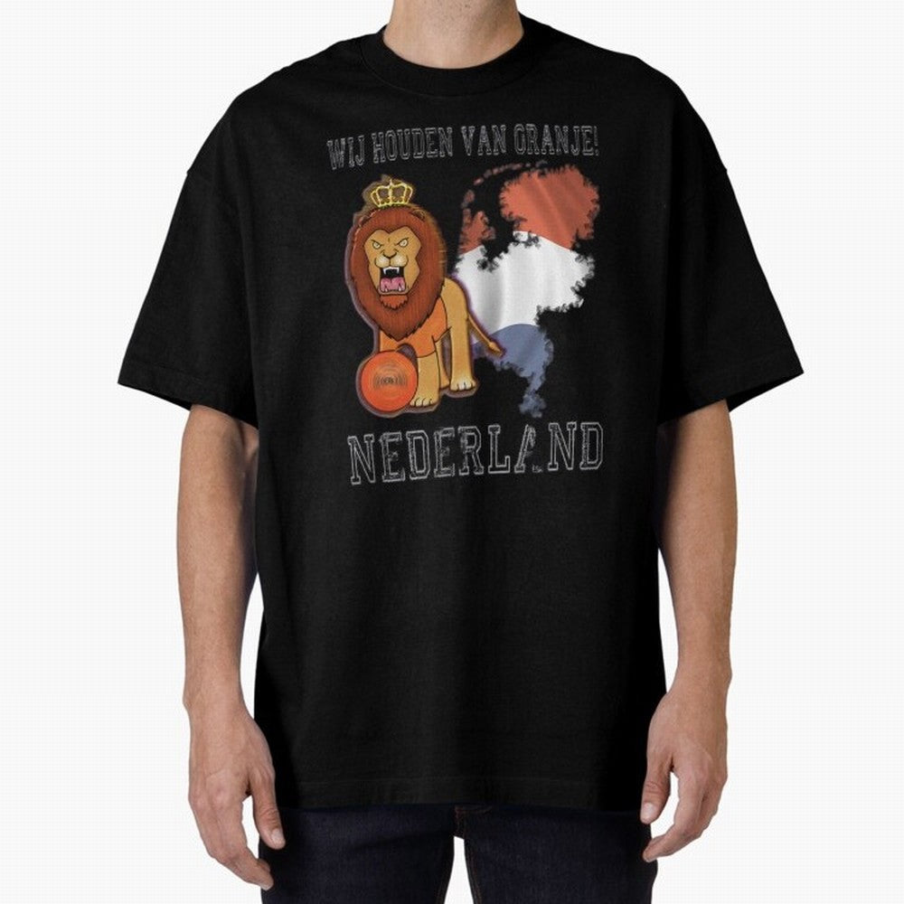 Dutch Pride Lion - Netherlands Football Fans Oranje Oversized T-Shirt Elevate the FIFA World Cup 2026 Journey through CR7 and Messi Highlights, Argentina and Brazil Pride, Sports Nostalgia, International Competition, Famous Players and