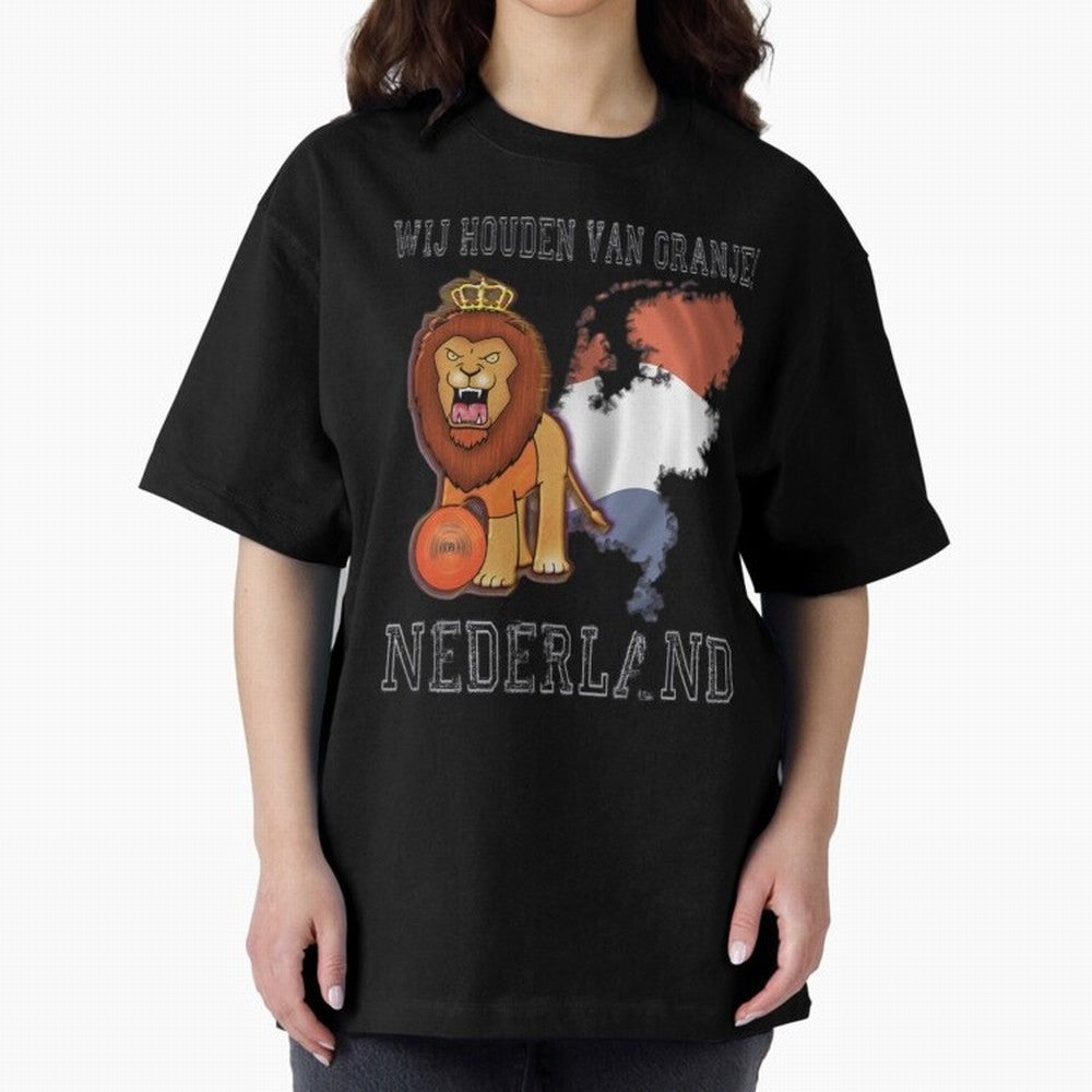 Dutch Pride Lion - Netherlands Football Fans Oranje Oversized T-Shirt Elevate the FIFA World Cup 2026 Journey through CR7 and Messi Highlights, Argentina and Brazil Pride, Sports Nostalgia, International Competition, Famous Players and