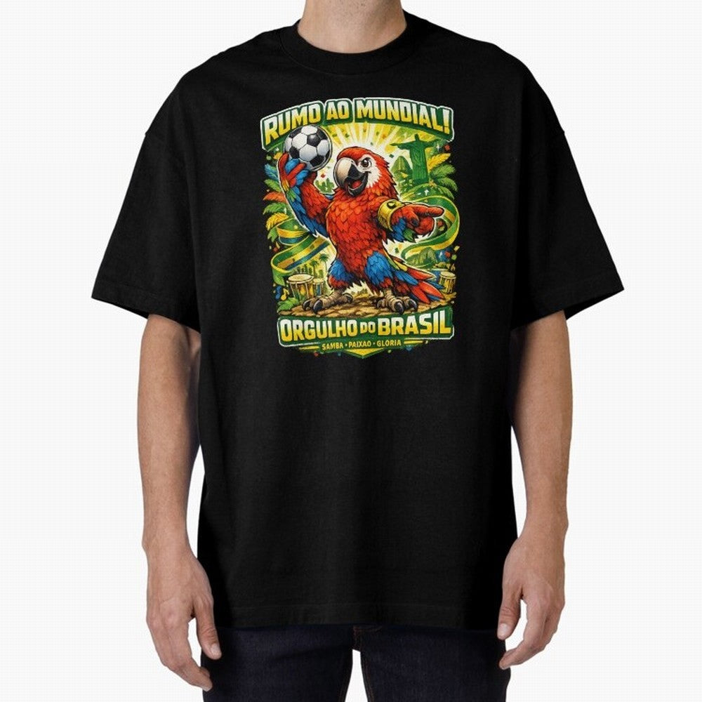 Brazil World Cup 2026 Macaw Fan Art Oversized T-Shirt Fuel Match Day Hype around FIFA World Cup 2026 Group Stage, Mbappe, France and Portugal, Game Day Rituals, Football Legends, Country Pride and the Road to the Final; Perfect for Supporters Who
