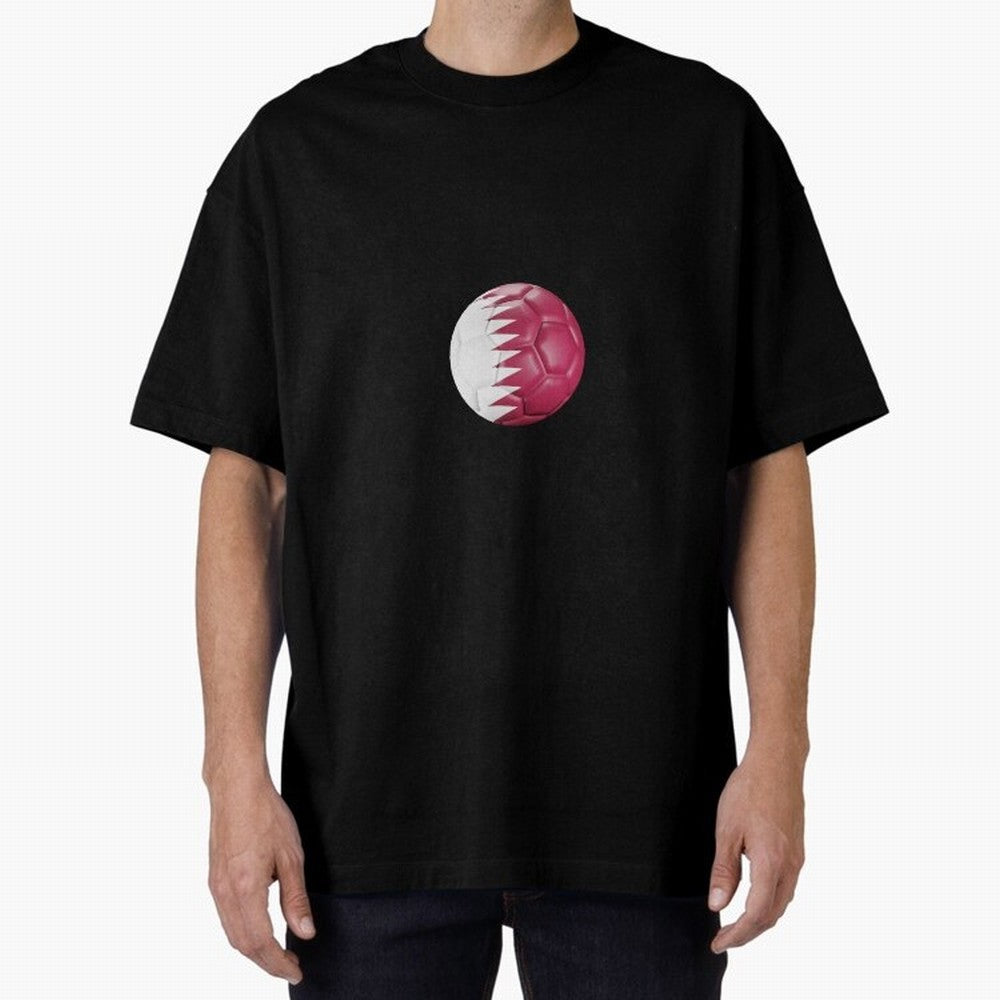 Qatar Flag Ball Oversized T-Shirt Celebrate Fan Culture around Match Day Hype around FIFA World Cup 2026 USA Canada Mexico, Messi and Cristiano Ronaldo, England, Global Supporter Spirit, Legendary Goals, National Colors and Tournament Celebration;