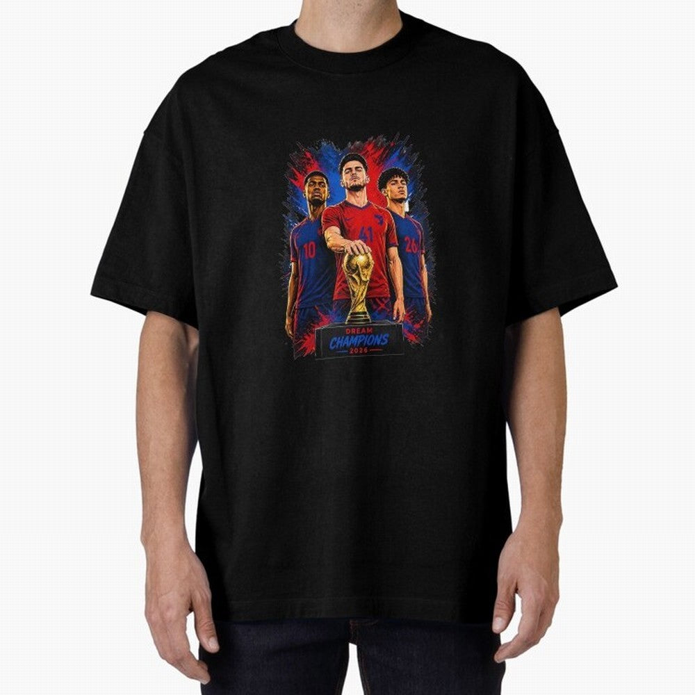 Dream Champions 2026 Football Streetwear Design | Trophy Graphic Tee Oversized T-Shirt Bring Supporter Culture to FIFA World Cup 2026 Group Stage Inspired by Haaland and Mbappe, England Energy, Champion Mindset, Group Stage Buzz, Knockout Tension