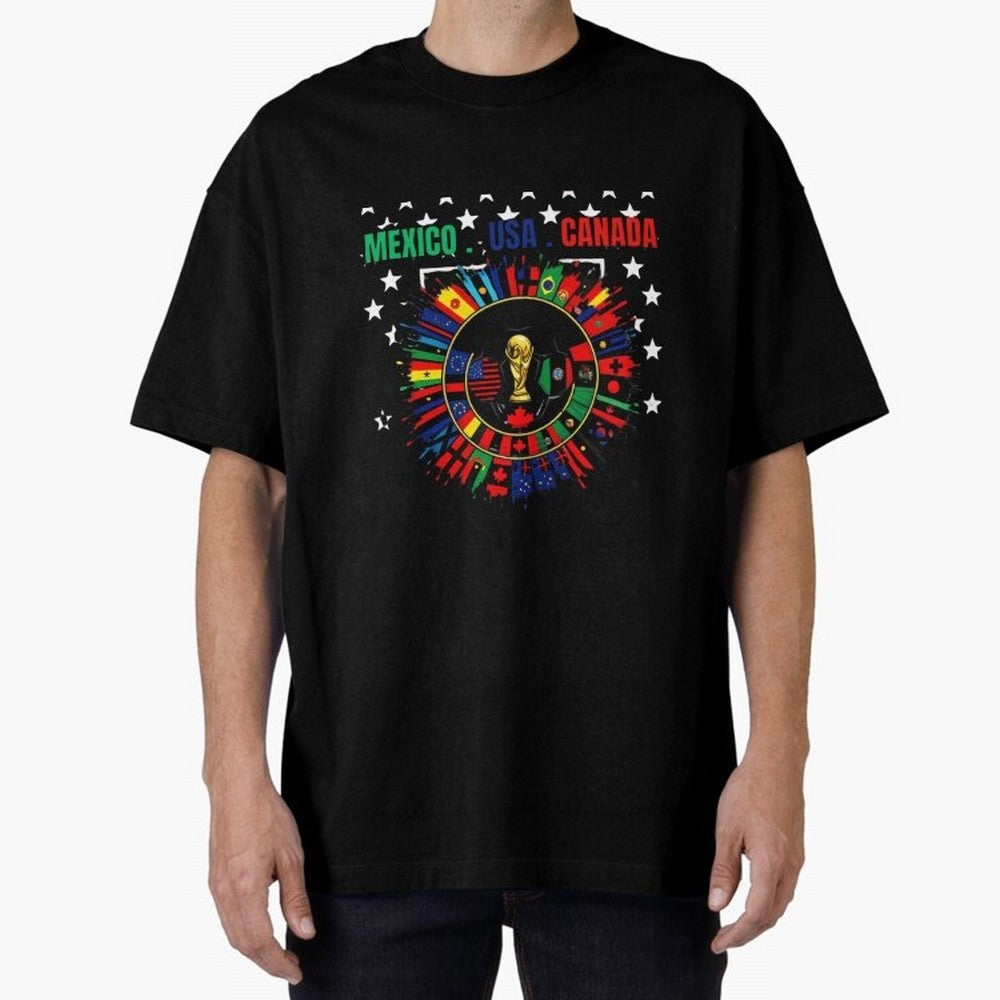 Multinational Nations Flags Badge Oversized T-Shirt Carry the Colors and Pride of FIFA World Cup 2026 Group Stage Featuring Neymar, Argentina, France and Brazil Energy, Football Passion, Legendary Performances, Festival Vibes and Supporter