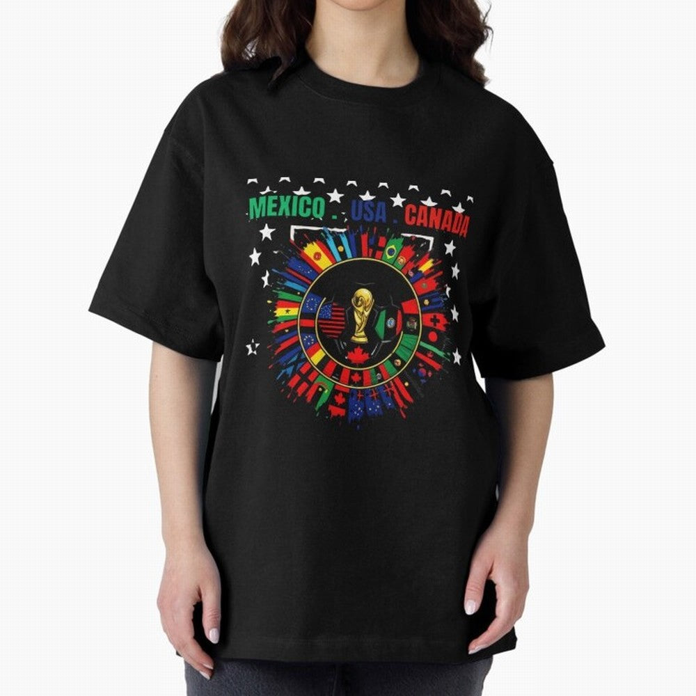 Multinational Nations Flags Badge Oversized T-Shirt Carry the Colors and Pride of FIFA World Cup 2026 Group Stage Featuring Neymar, Argentina, France and Brazil Energy, Football Passion, Legendary Performances, Festival Vibes and Supporter