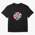 Host Trio Flags Circular Emblem Oversized T-Shirt Stand with FIFA World Cup 2026 USA Canada Mexico Capturing Mbappe, England and Germany Energy, Soccer Culture, Superstar Moments, National Team Dreams and Competitive Fire; Perfect for Supporters