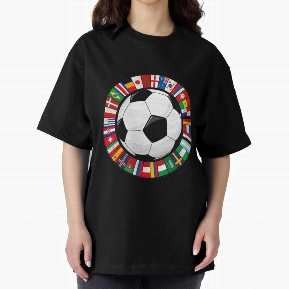 Global Nations Football Circle Art Oversized T-Shirt Celebrate Fan Culture around the FIFA World Cup 2026 USA Canada Mexico Journey through Neymar Highlights, England Pride, Match Day Excitement, Supporter Culture, Golden Goals and Global Football
