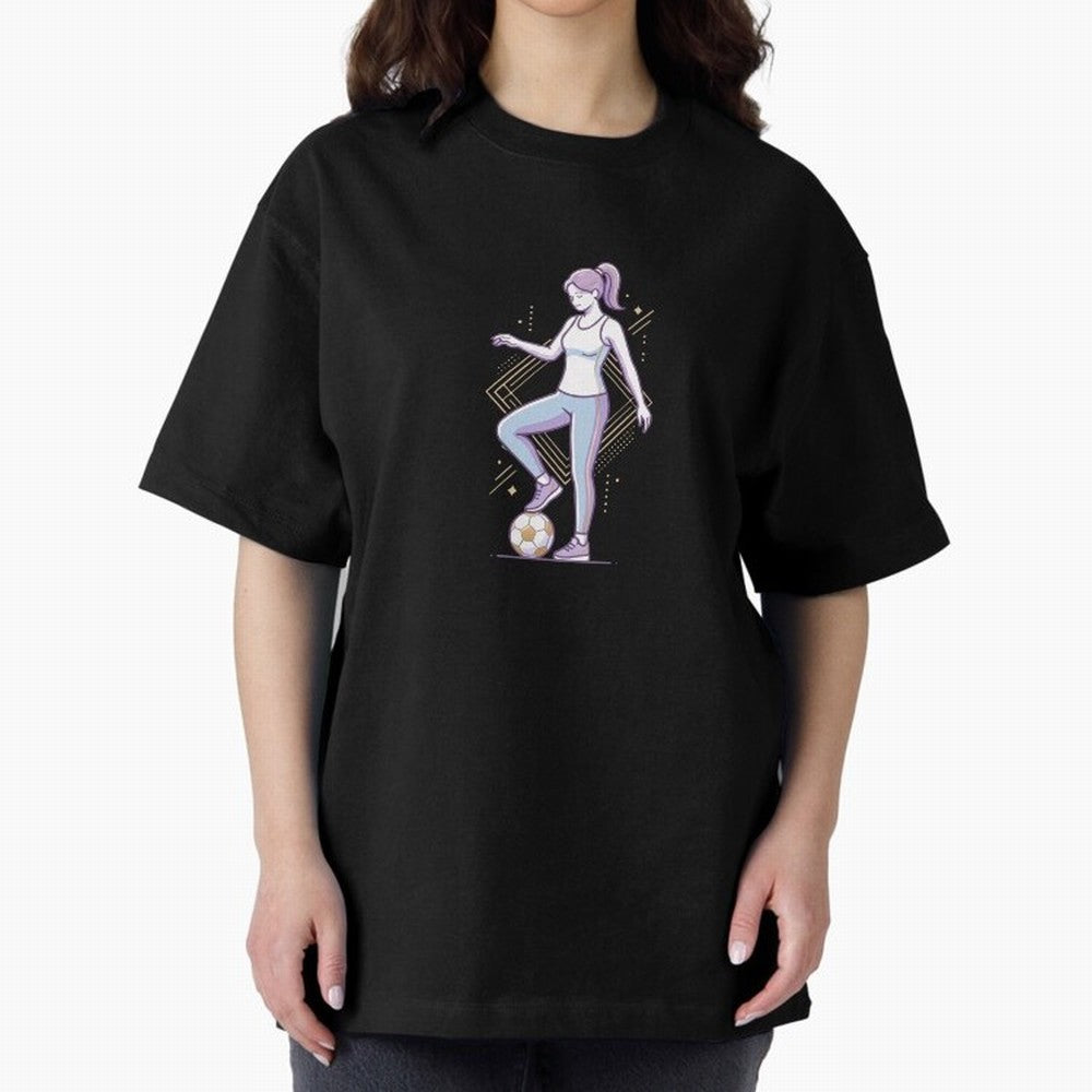 Female Soccer Player Athlete Line Art Oversized T-Shirt Bring a Vintage Feel to FIFA World Cup 2026 Featuring Messi, Neymar and Mbappe, Netherlands Energy, Football Festival Excitement, Trophy Ambitions, Country Rivalries and Star Player Buzz; Made