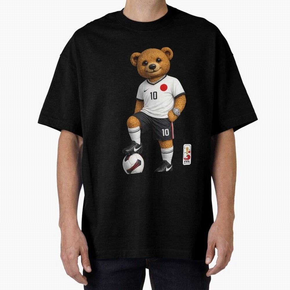 Japan Soccer Bear World Cup Teddy Bear Oversized T-Shirt Feel International Energy from FIFA World Cup 2026 USA Canada Mexico for Fans of Cristiano Ronaldo, Haaland and CR7 and Netherlands, Bringing Championship Spirit, Famous Goals, Roaring Crowds