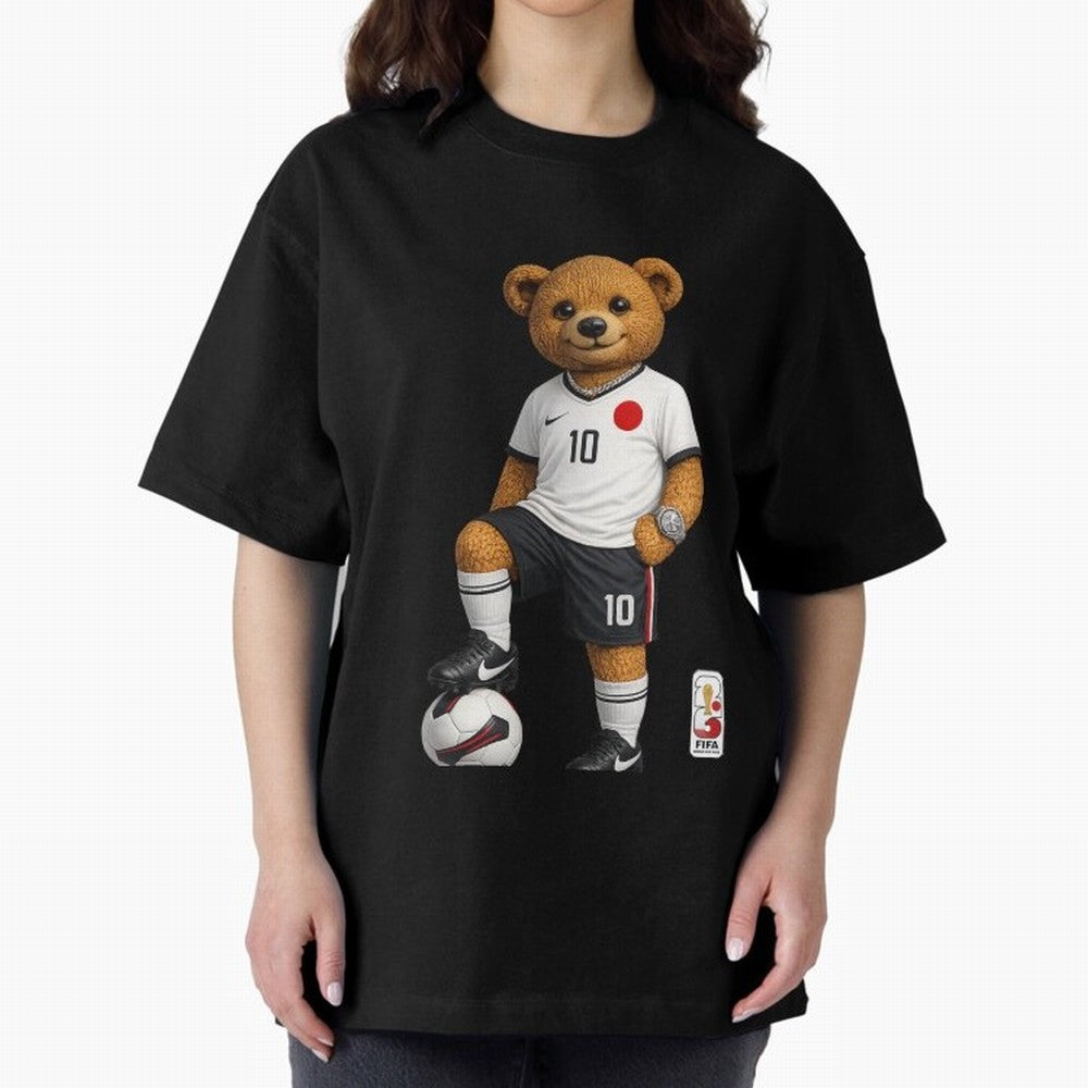 Japan Soccer Bear World Cup Teddy Bear Oversized T-Shirt Feel International Energy from FIFA World Cup 2026 USA Canada Mexico for Fans of Cristiano Ronaldo, Haaland and CR7 and Netherlands, Bringing Championship Spirit, Famous Goals, Roaring Crowds