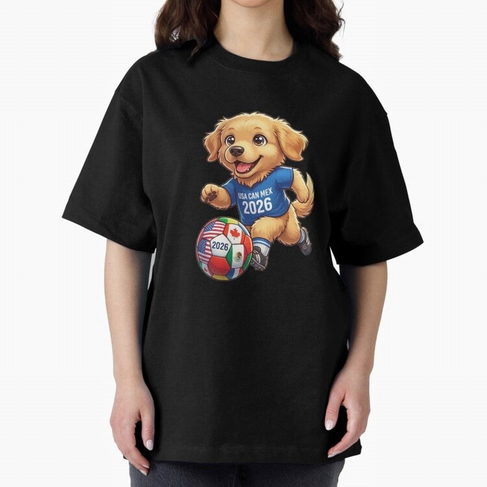 Golden Retriever Soccer Champ - World Cup 2026 Spirit Oversized T-Shirt Feel the Roar of FIFA World Cup 2026 with Messi, Neymar and Mbappe, Argentina, France and Brazil Energy, Championship Spirit, Famous Goals, Roaring Crowds and International