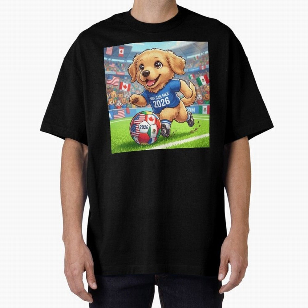 Golden Retriever Soccer Champ - World Cup 2026 Spirit Oversized T-Shirt Remember FIFA World Cup 2026 USA Canada Mexico Spirit, Filled with France and Portugal, Haaland, Classic Soccer Heritage, Championship Pressure, Fan Loyalty and International
