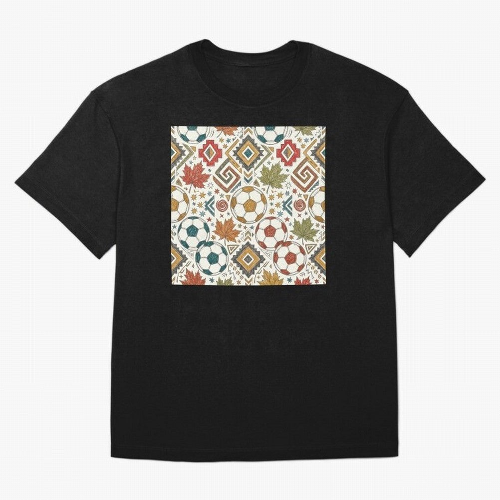 2026 World Cup Unity: Aztec & Maple Soccer Pattern Oversized T-Shirt Support Iconic Players in the FIFA World Cup 2026 USA Canada Mexico Journey through Mbappe and Neymar Highlights, England and Germany Pride, Retro Football Energy, Iconic