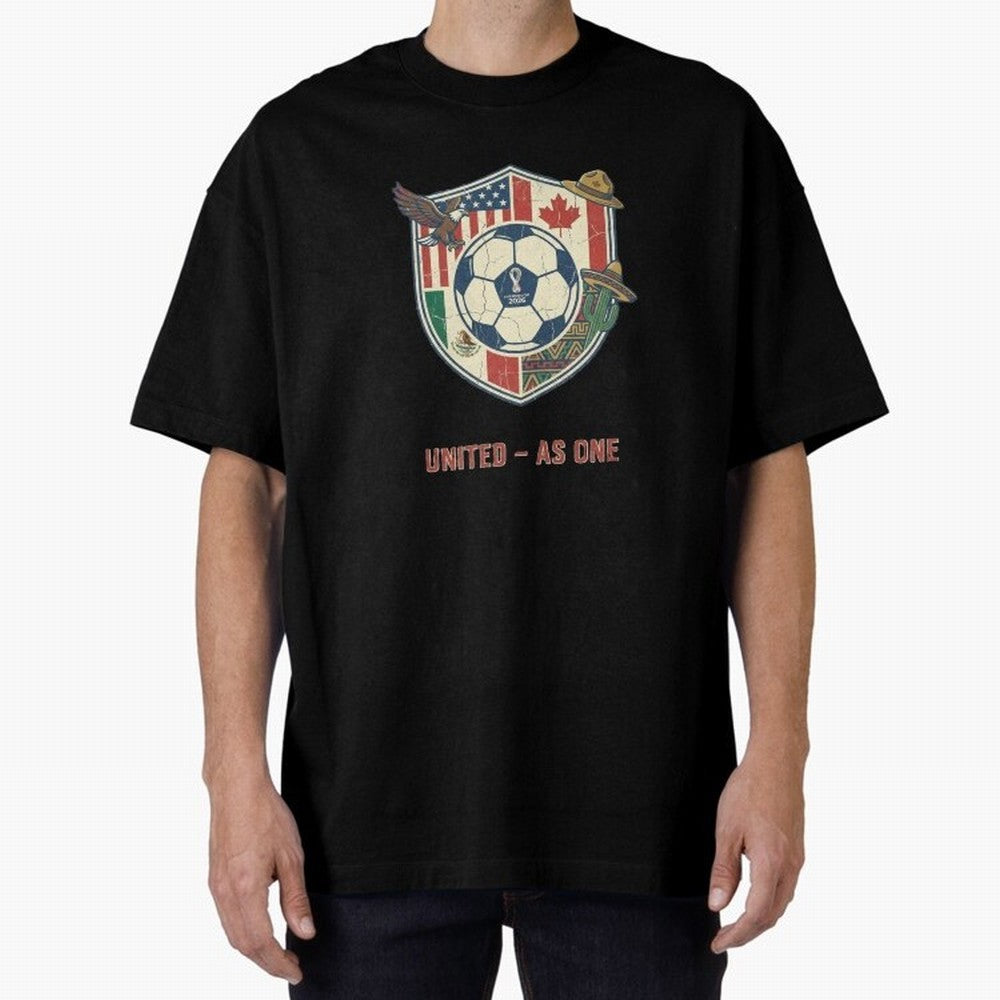 North America United Soccer 2026 Vintage Crest Oversized T-Shirt Carry the Dream of the FIFA World Cup 2026 Group Stage Journey through Messi, Neymar and Mbappe Highlights, France and Portugal Pride, Championship Spirit, Famous Goals, Roaring