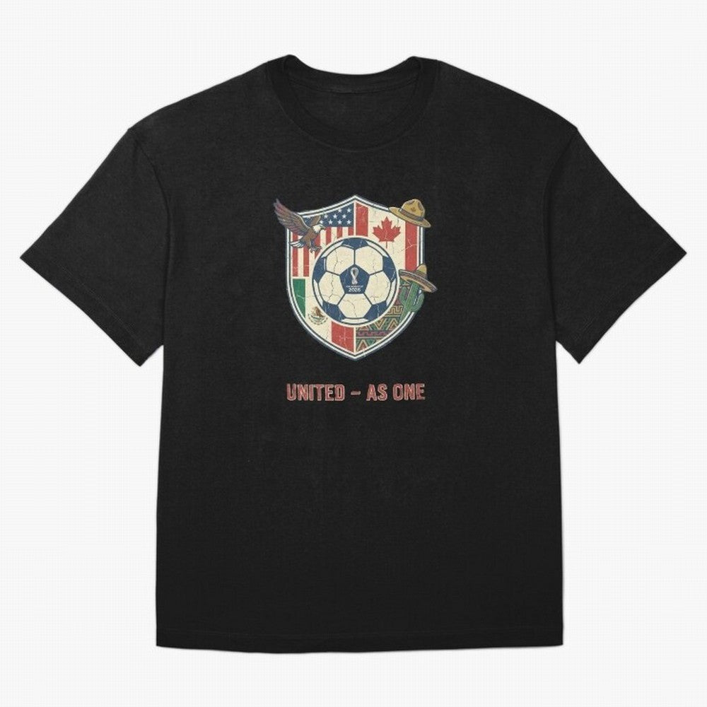 North America United Soccer 2026 Vintage Crest Oversized T-Shirt Carry the Dream of the FIFA World Cup 2026 Group Stage Journey through Messi, Neymar and Mbappe Highlights, France and Portugal Pride, Championship Spirit, Famous Goals, Roaring