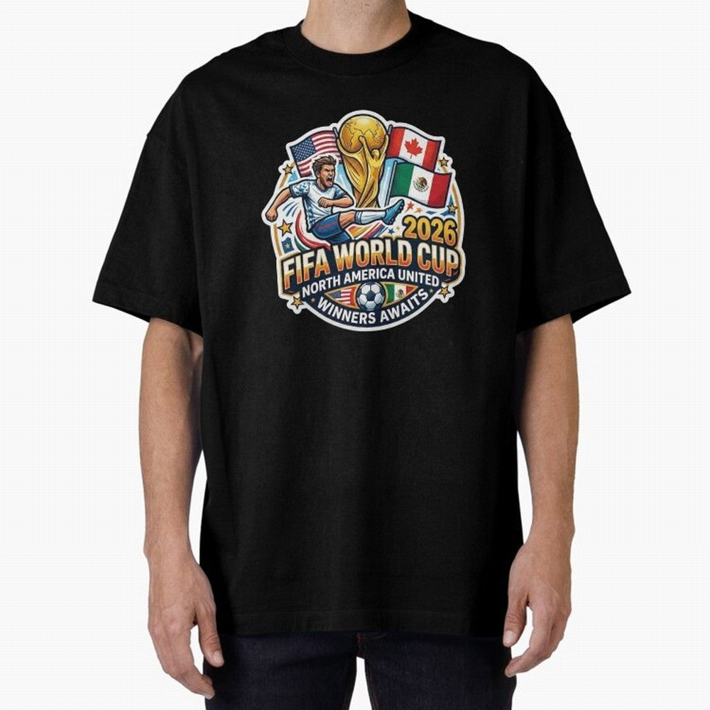 FIFA World Cup 2026 North America United Oversized T-Shirt Keep the Match Day Mood of Match Day Hype around FIFA World Cup 2026 Group Stage, Messi and Cristiano Ronaldo, Brazil, Goal Celebration Energy, Supporter Heritage, Football Icons and