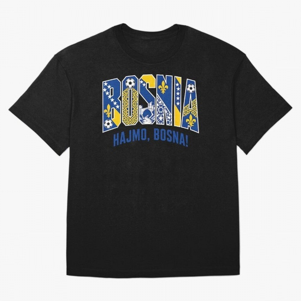Bosnia Hajmo Bosna Football Soccer Fan Bosnian Supporter Flag Oversized T-Shirt Remember FIFA World Cup 2026 Group Stage for Fans of Cristiano Ronaldo, Haaland and CR7 and Argentina, Bringing Stadium Memories, Football Loyalty, International Chants