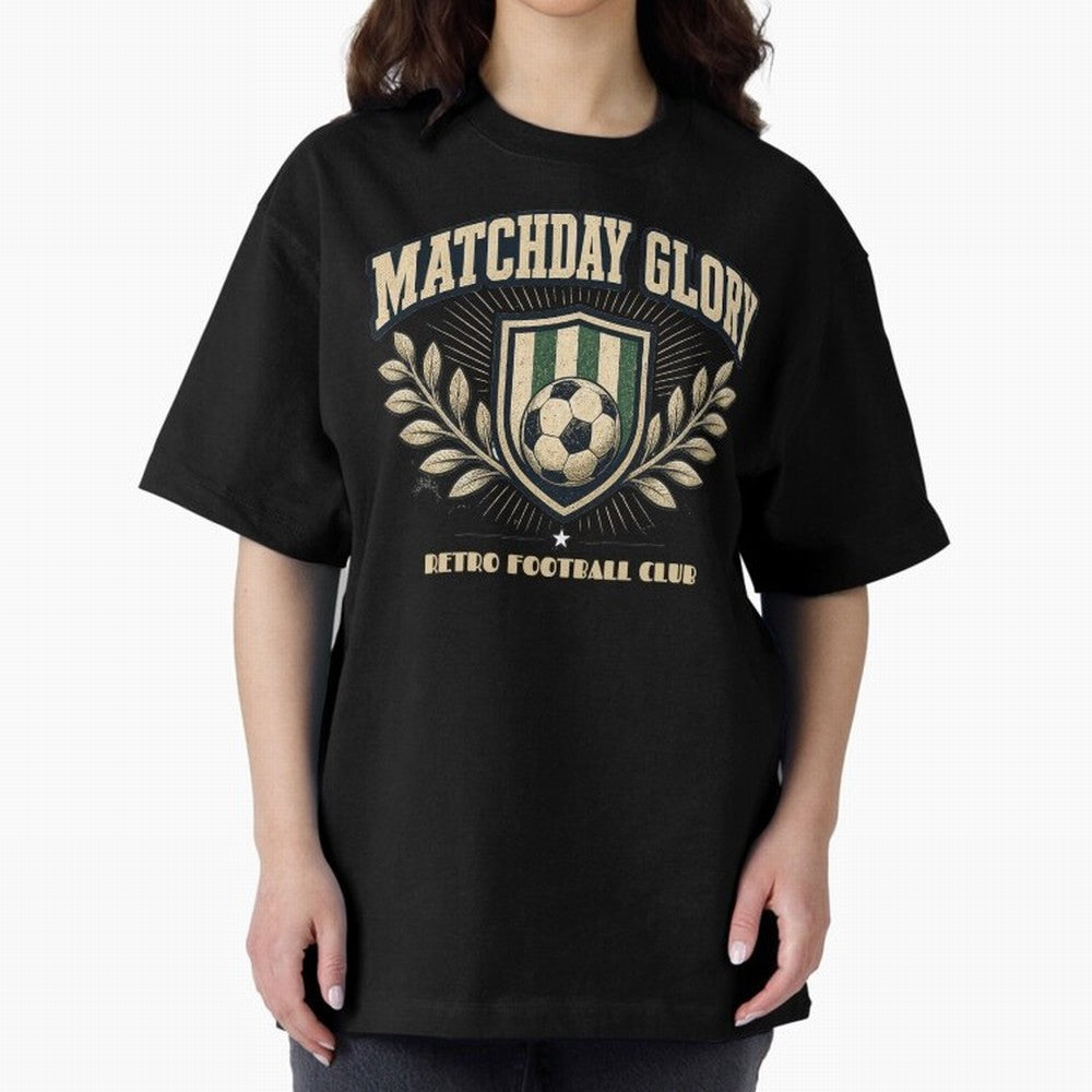 Matchday Glory Vintage Football Club Heritage Shield Emblem Oversized T-Shirt Bring Bold Fan Energy to FIFA World Cup 2026 for Fans of Haaland and Mbappe and Spain, Bringing Classic Soccer Heritage, Championship Pressure, Fan Loyalty and