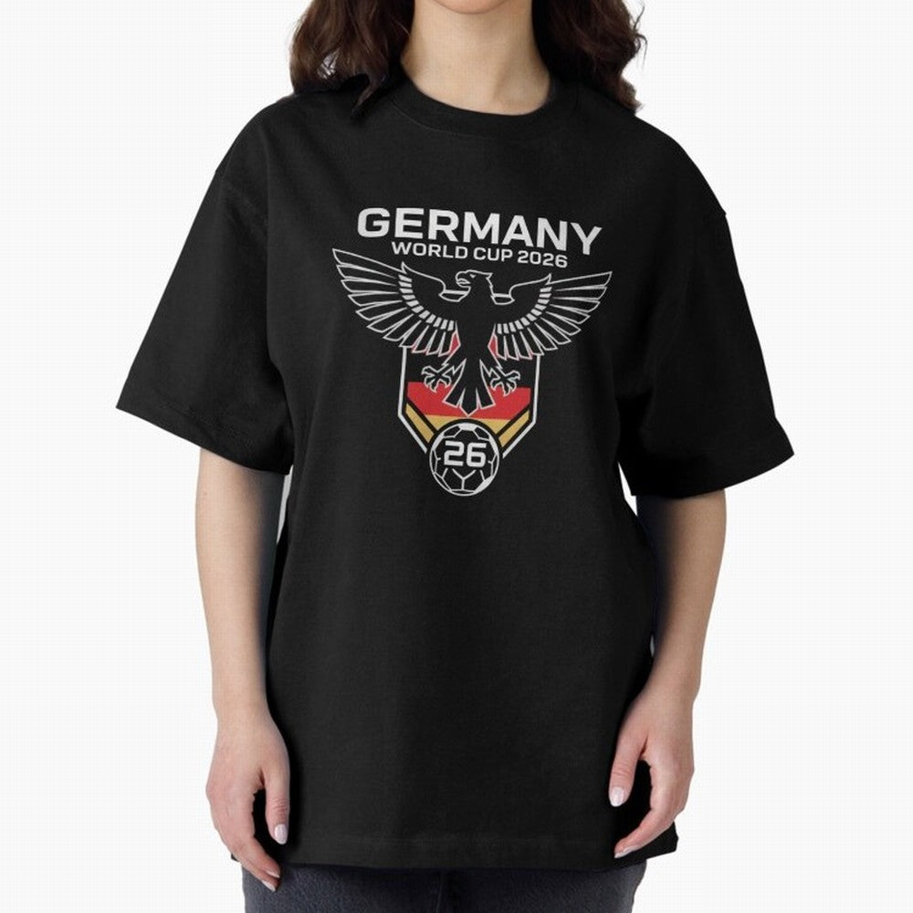 Germany National Football Team World Cup 2026 Eagle Logo Oversized T-Shirt Celebrate Every Goal in FIFA World Cup 2026 Spirit, Centered on Netherlands, Mbappe, Vintage Soccer Flavor, Modern Football Stars, National Flags and Final Night Emotion;