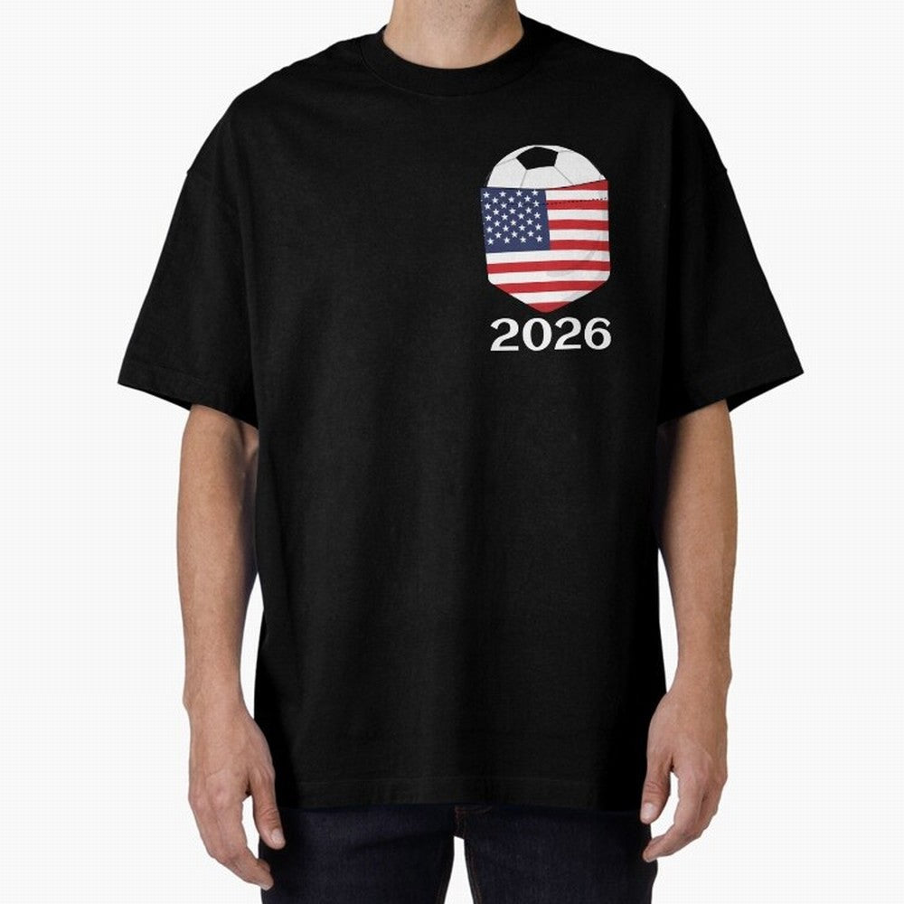Soccer 2026 USA in the breast pocket Oversized T-Shirt Make Memories around the FIFA World Cup 2026 USA Canada Mexico Journey through Messi and Cristiano Ronaldo Highlights, England Pride, Championship Spirit, Famous Goals, Roaring Crowds and