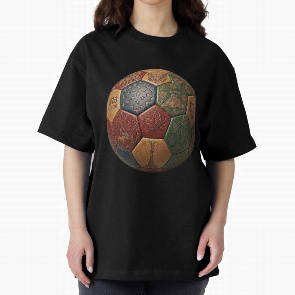 Artistic Ball for the 2026 World Cup ¨C USA, Mexico & Canada Football Design Oversized T-Shirt Celebrate the Biggest Stage of Global Football Passion for FIFA World Cup 2026 USA Canada Mexico, Driven by Neymar, Haaland and Cristiano Ronaldo,