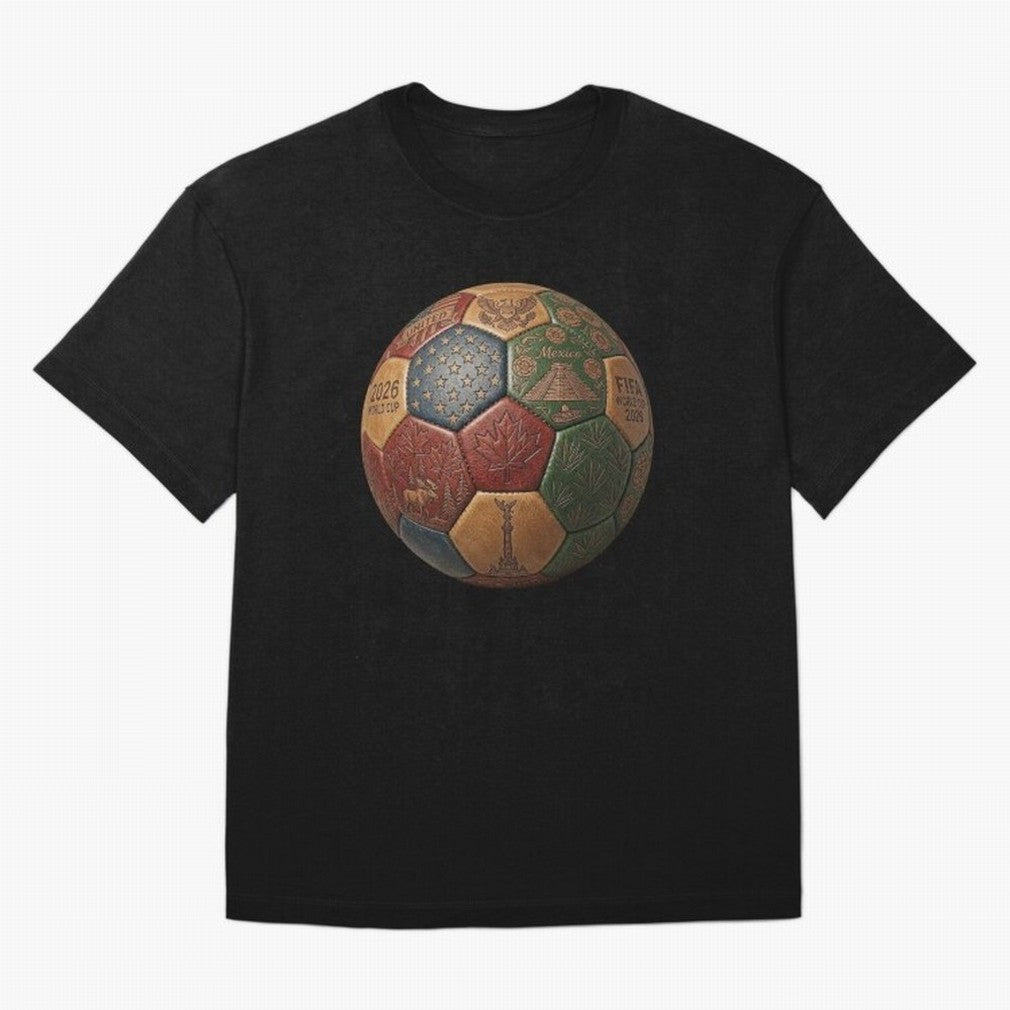 Artistic Ball for the 2026 World Cup ¨C USA, Mexico & Canada Football Design Oversized T-Shirt Celebrate the Biggest Stage of Global Football Passion for FIFA World Cup 2026 USA Canada Mexico, Driven by Neymar, Haaland and Cristiano Ronaldo,