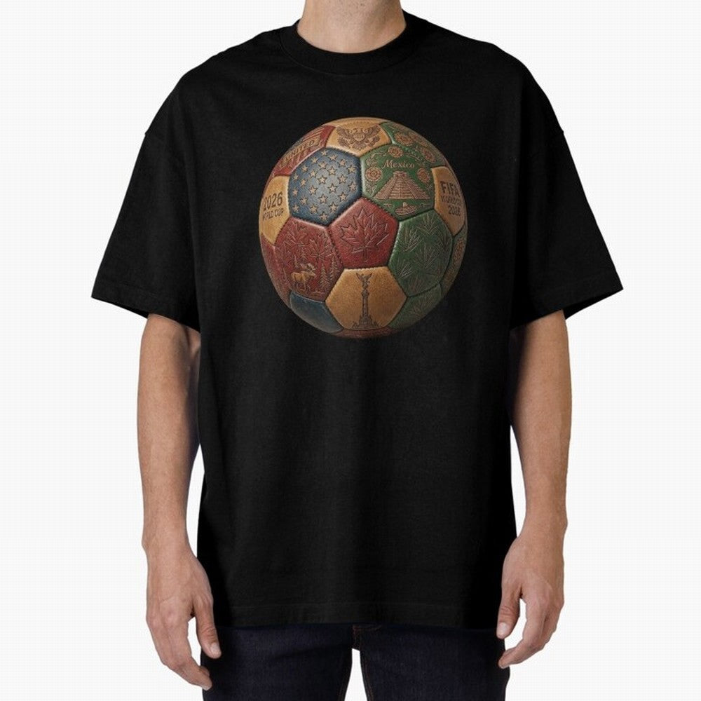Artistic Ball for the 2026 World Cup ¨C USA, Mexico & Canada Football Design Oversized T-Shirt Celebrate the Biggest Stage of Global Football Passion for FIFA World Cup 2026 USA Canada Mexico, Driven by Neymar, Haaland and Cristiano Ronaldo,