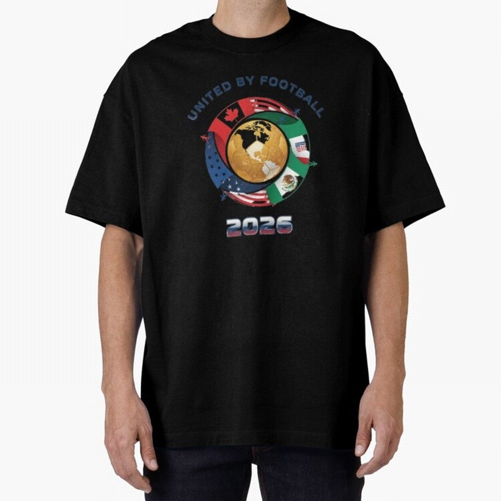 Connected Network Soccer Ball World Cup 2026 Concept Oversized T-Shirt Follow FIFA World Cup 2026 USA Canada Mexico for Fans of Neymar, Haaland and Cristiano Ronaldo and Argentina, Bringing Championship Spirit, Famous Goals, Roaring Crowds and